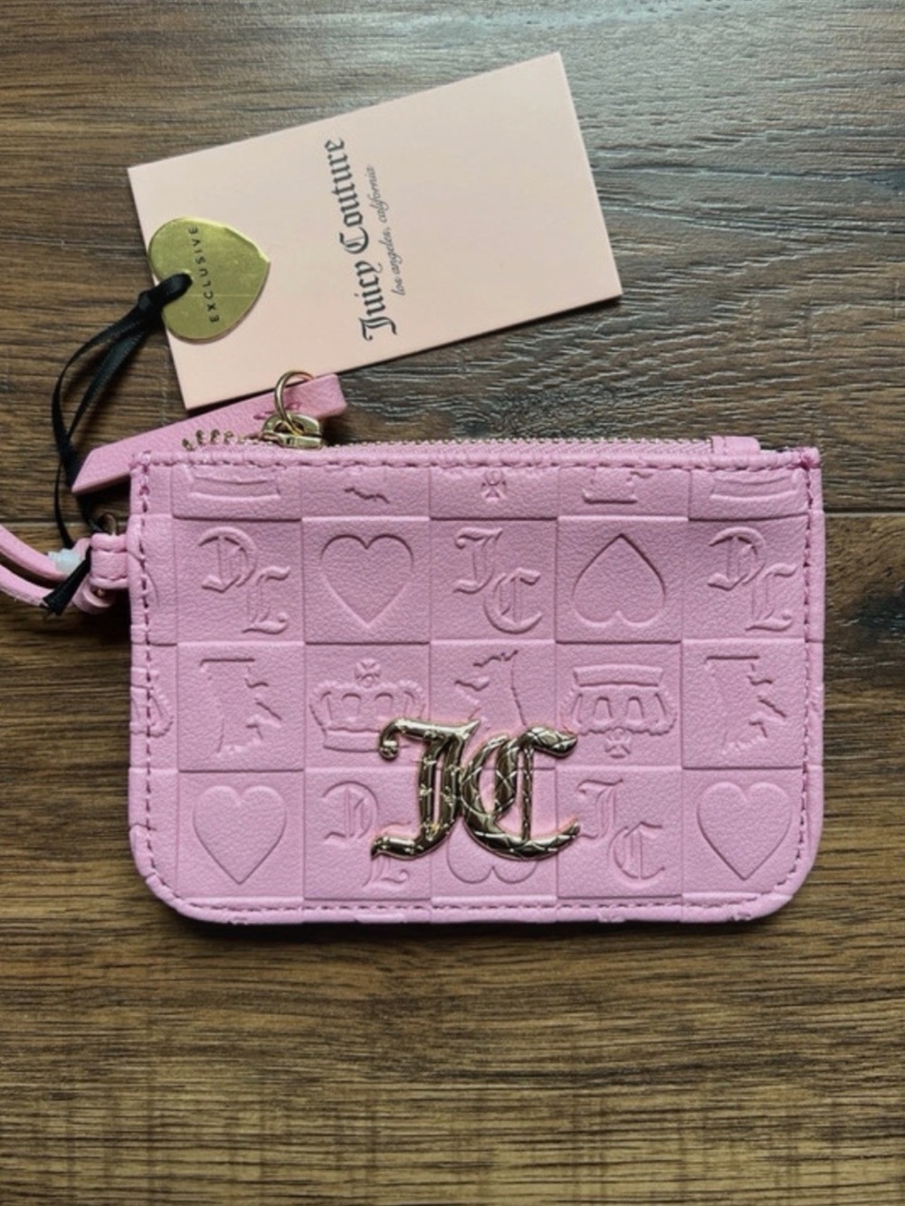 Juicy Couture Light Pink Embossed Card Case with Daisy Charm